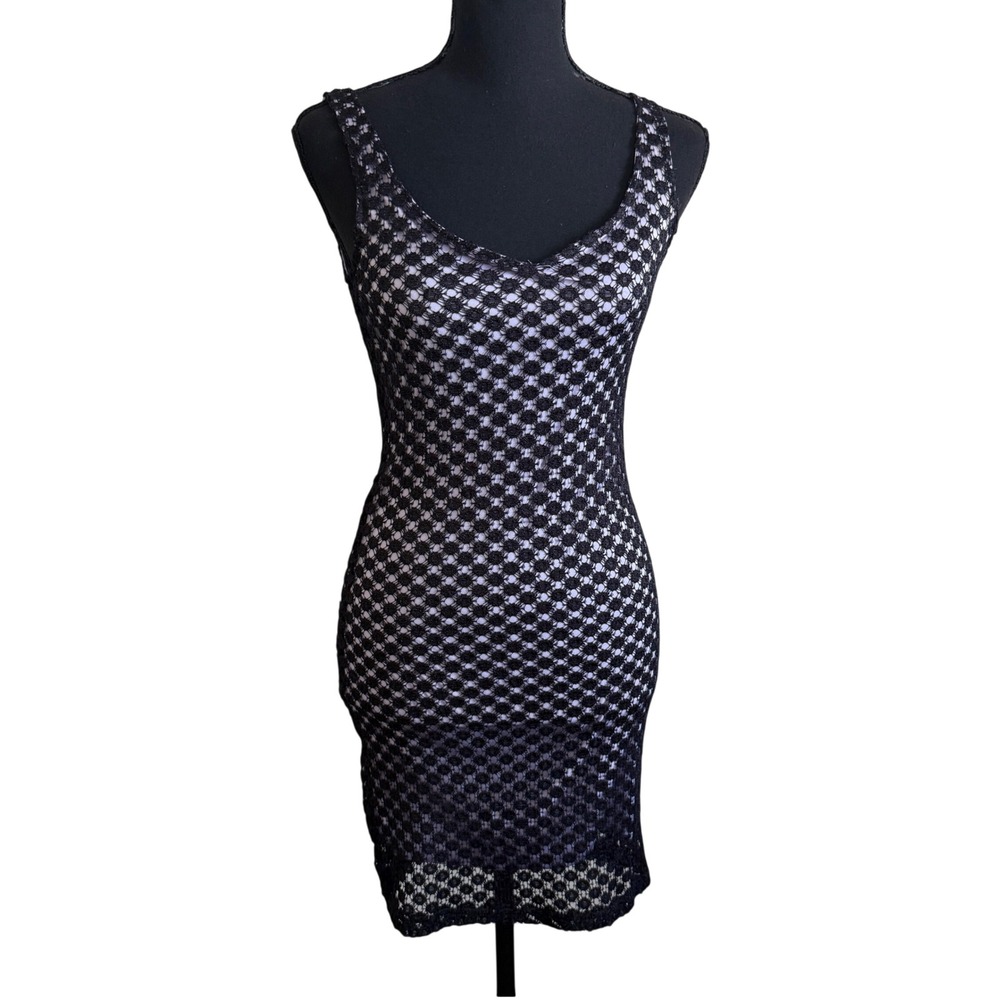Vtg Black Market Women Whimsigoth Black Crochet Lavender Lined Dress XS Witchy